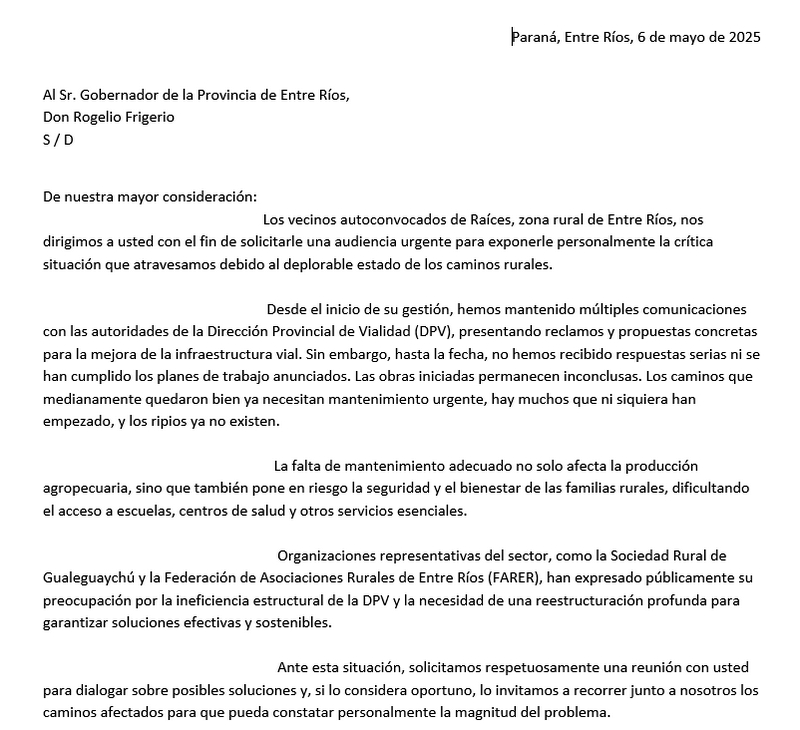 Un ao de promesas incumplidas: Vecinos de Races le pedimos audiencia al gobernador Frigerio