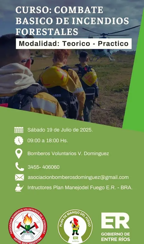 Bomberos Voluntarios de Villa Domnguez invitan al curso Combate bsico de incendios forestales