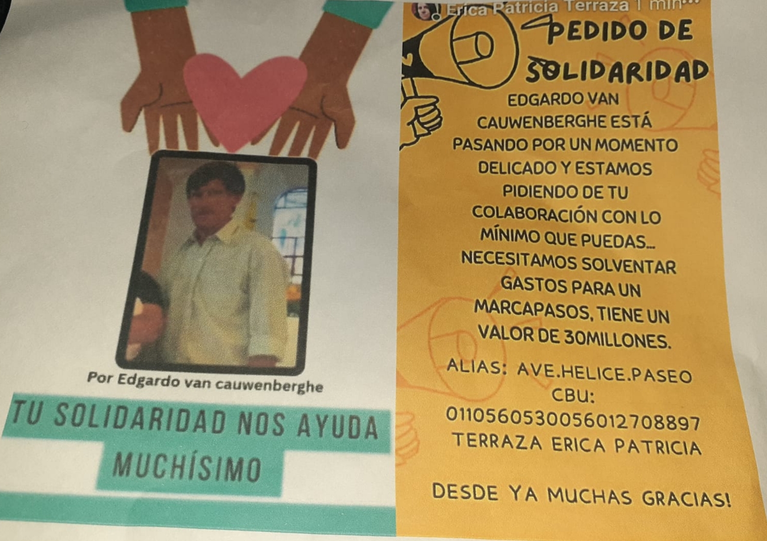 Piden ayuda solidaria para Eduardo Van Cauwenberghe