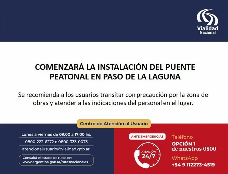 Comenzar la instalacin de puente peatonal en Paso de la Laguna