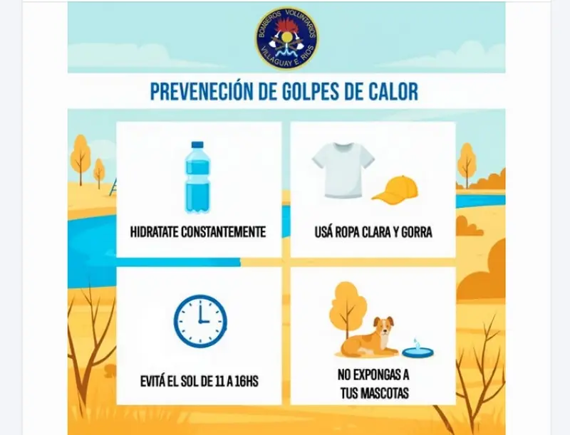 Recomendaciones de Bomberos Voluntarios de Villaguay para que el calor no te gane