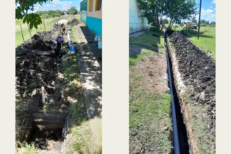 Realizan obras sanitarias en escuela de Rocamora