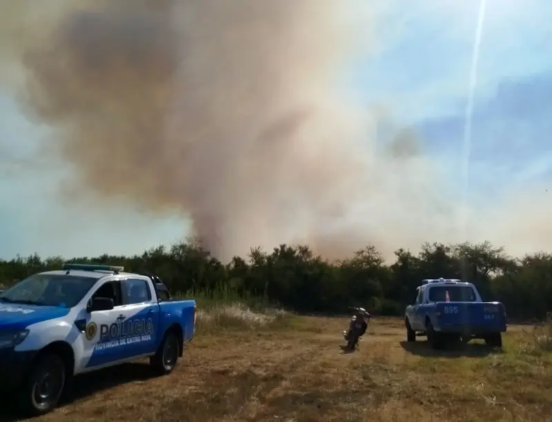 Varias dotaciones de bomberos combaten incendio en zona de monte, Ra�ces Este