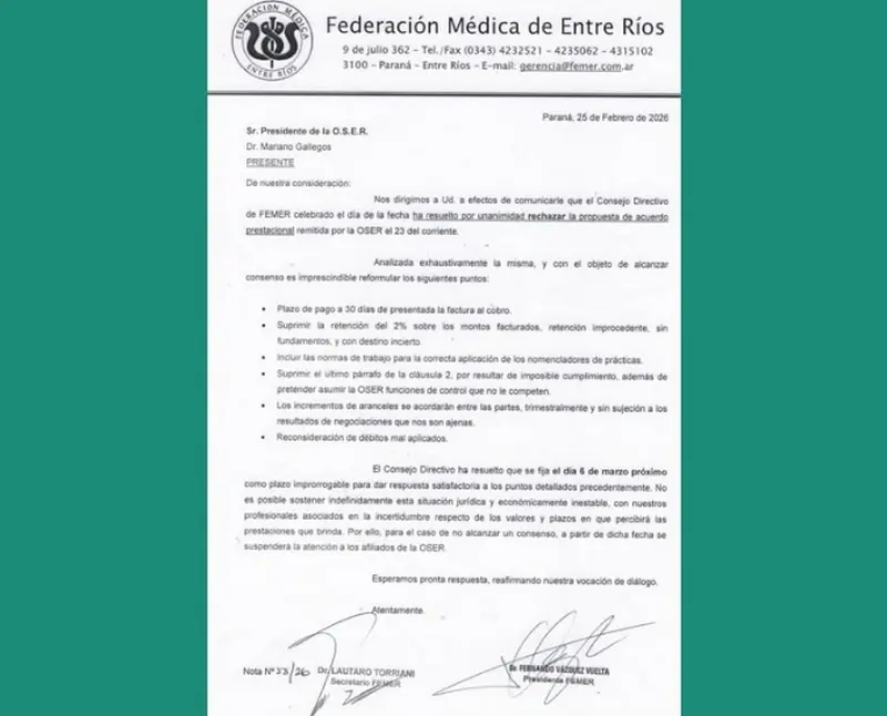 El Consejo Directivo de FEMER rechaz� la propuesta de OSER