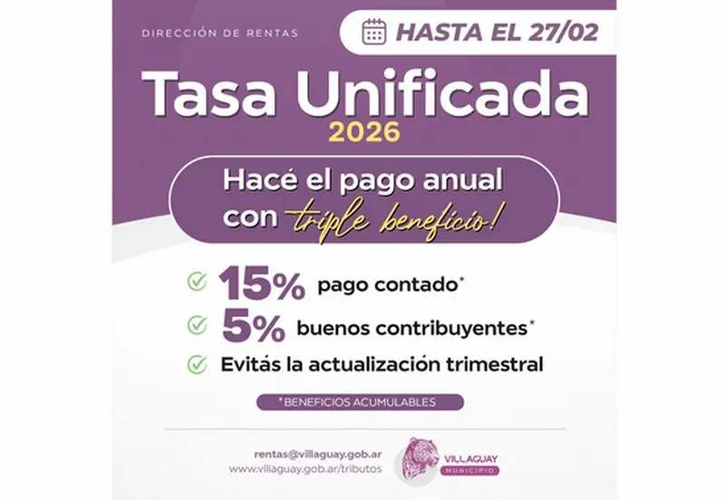 Aprovech� esta oportunidad pago anual de la Tasa Unificada 2026