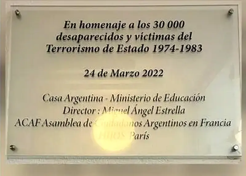 Elevan carta abierta a la Ciudad Internacional Universitaria de Par�s por la placa de los desaparecidos en la Casa Argentina,