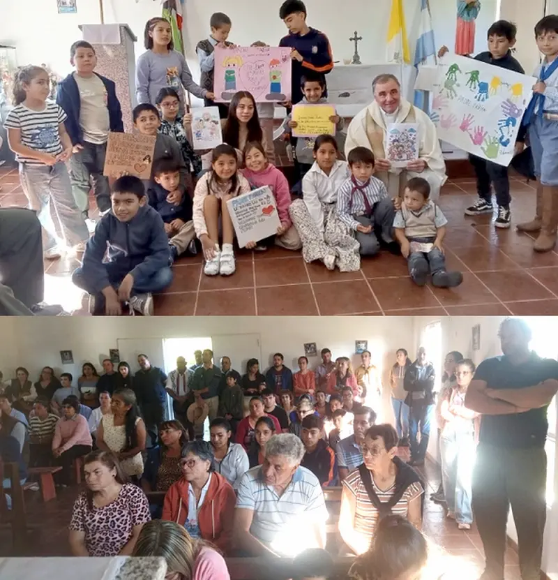 Por Ceferino Azambuyo. La capilla San Pedro colmada de fieles despidi� al Padre Fabi�n Minigutti