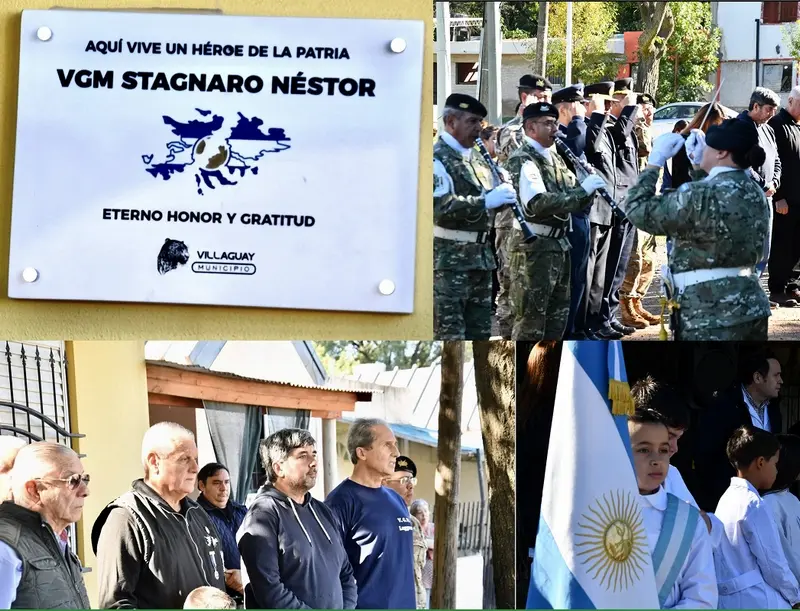Reconocimiento en el domicilio del VGM N�stor Stagnaro con la colocaci�n de una placa distintiva