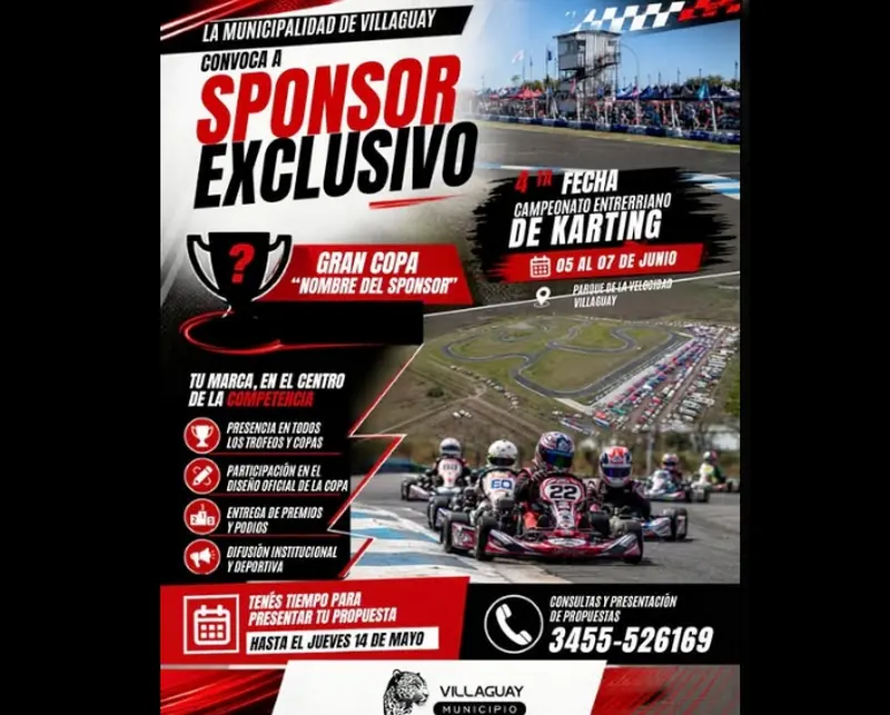 El municipio de Villaguay convoca a sponsor exclusivo par la 4ta. fecha del Campeonato Entrerriano de Karting