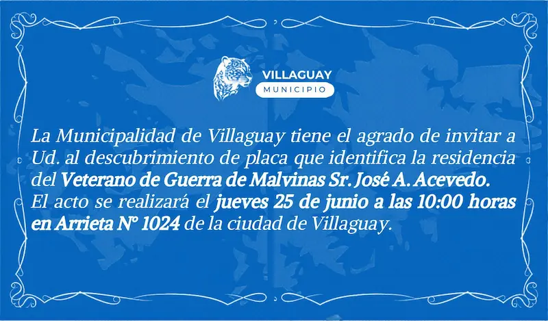 La Municipalidad de Villaguay descubrir� una placa en la casa del Veterano de Guerra de Malvinas, Jos� A. Acevedo