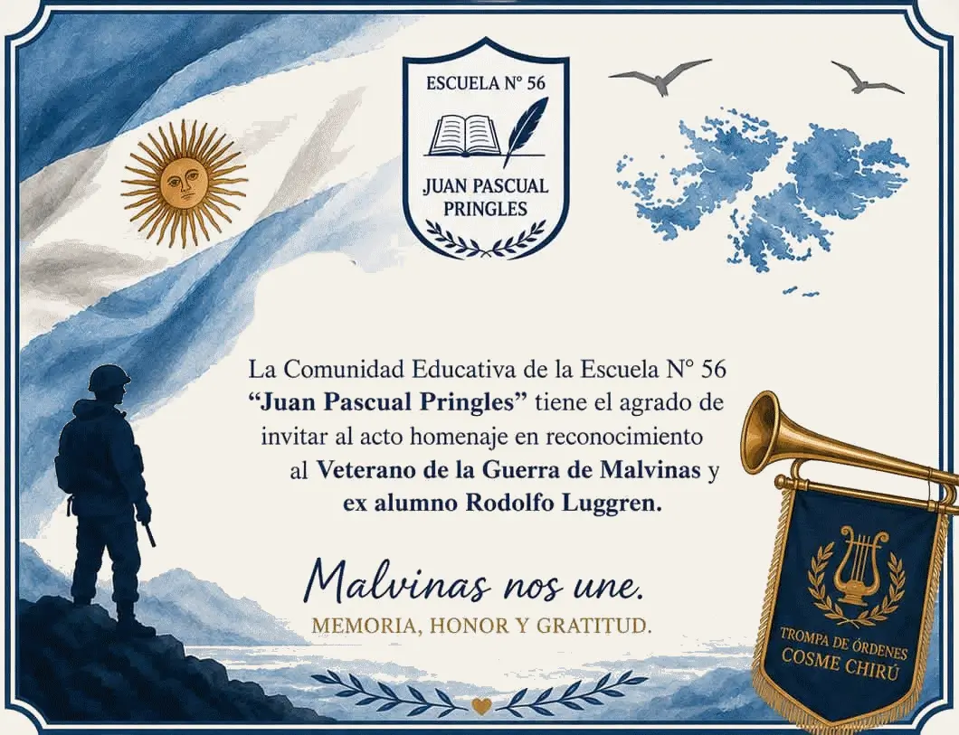 Escuela Pringles: Acto homenaje al Veterano de la Guerra de Malvinas y ex alumno Rodolfo Luggren