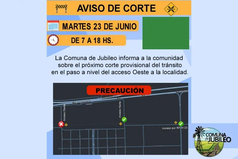 Jubileo: Corte provisional del tr�nsito en el paso a nivel del acceso Oeste a la localidad