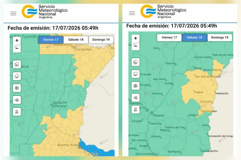 Alerta amarillo por tormentas para Entre R�os durante este fin de semana