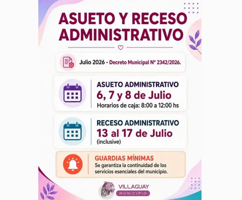 Receso administrativo de invierno del municipio de Villaguay: asueto, guardias m�nimas y atenci�n al p�blico