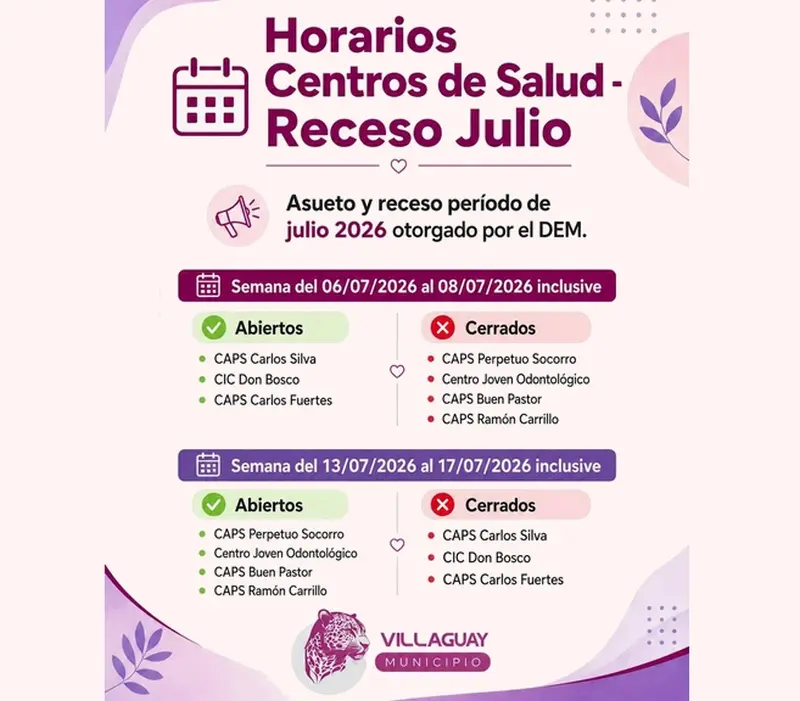 Cronograma de atenci�n en los Centros de Atenci�n Primaria de la Salud (CAPS) durante el receso administrativo