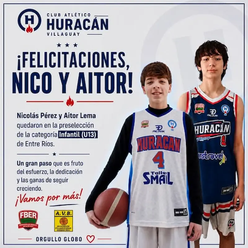 Orgullo Villaguayense: Dos jugadores del club Huracan a la preselecci�n U13 de Entre R�os