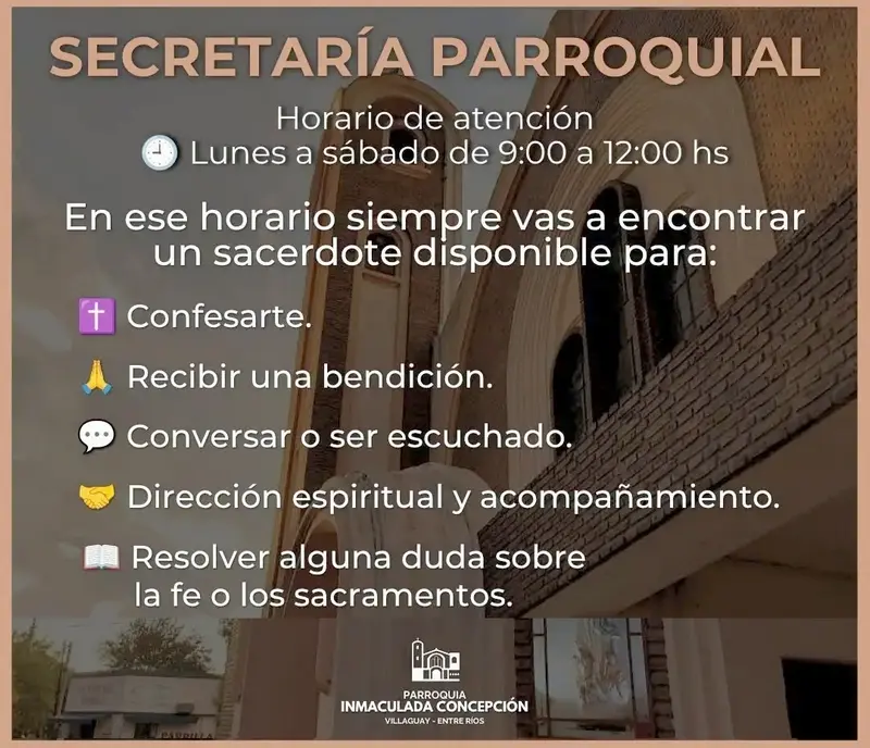 Atenci�n de la secretar�a de la parroquia Inmaculada de Villaguay