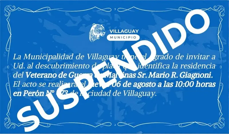 Se suspende el acto de descubrimiento de placa del VGM Mario Giagnoni