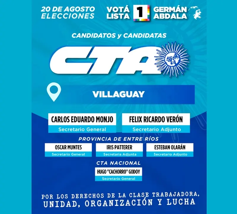 Elecciones de la CTA: En Villaguay: conducir�n Carlos Monjo y F�lix Ver�n