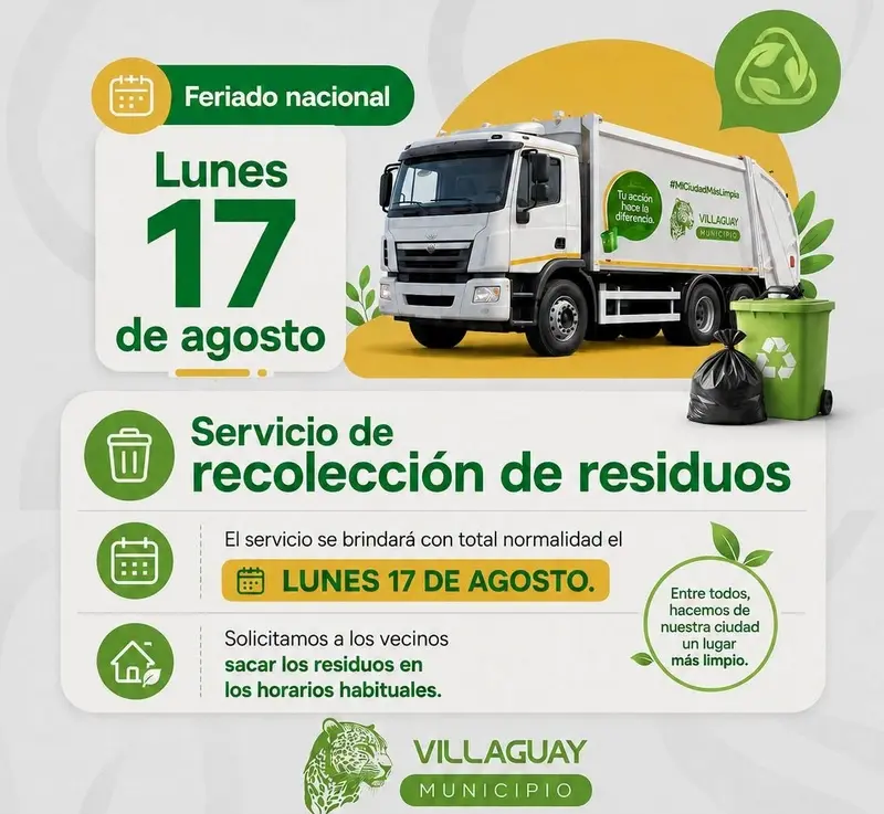 Lunes 17 de agosto la recolecci�n de residuos ser� normal