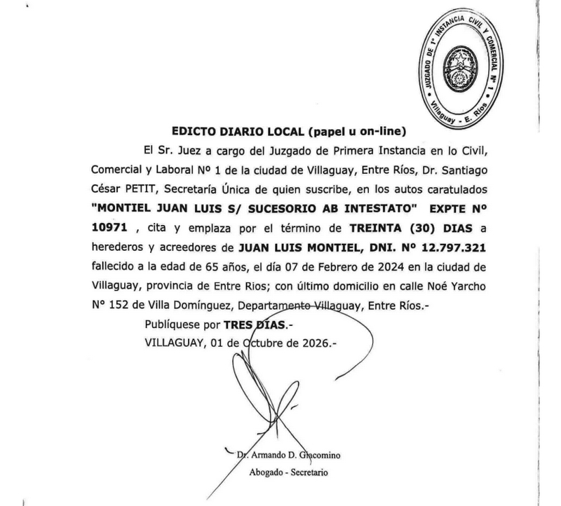 EDICTO DIARIO LOCAL (papel u on-line)