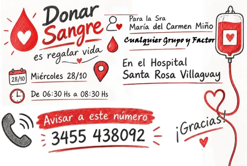 Llamado solidario de dadores de sangre para Mar�a del Carmen Mi�o
