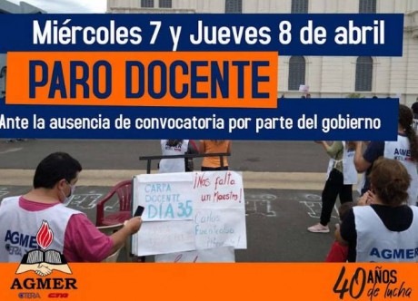 Ante la ausencia de convocatoria por parte del gobierno, AGMER ratifica la realizacin de los paros del 7 y 8 de Abril