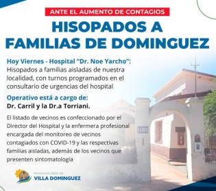 EL COES de Villa Domnguez decidi realizar hisopados a las familias aisladas y este viernes contina la vacunacin contra Covid-19